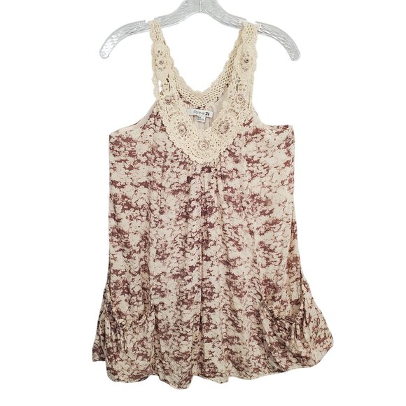 Forever 21 Sz M Dress Lace Trim Tank Floral Swing Beachy Country Cottage Flirty - Picture 2 of 9